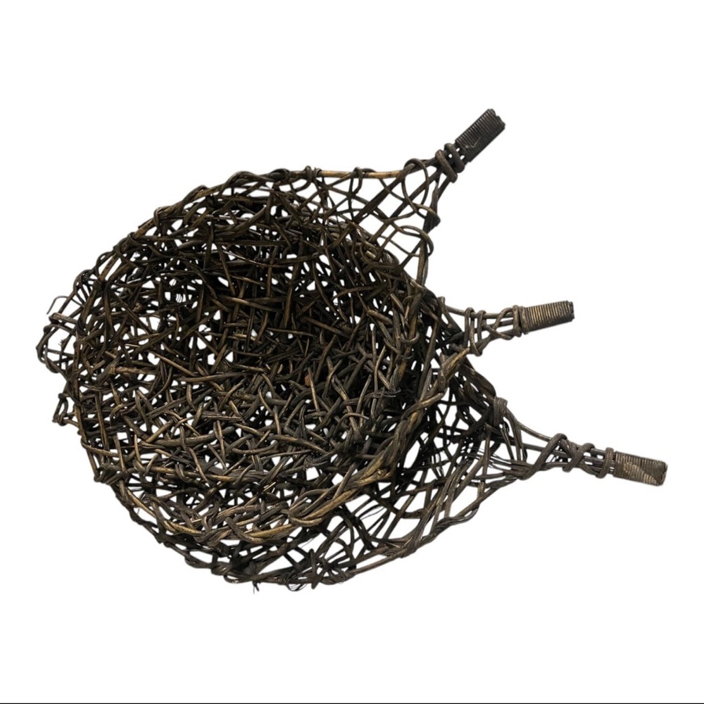 Twig Rattan Woven Basket With Metal Frame Feet Farmhouse Centerpiece 3 Piece Set
